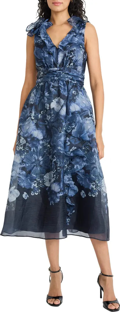 Ruffle V-Neck Organza Cocktail Dress | Nordstrom