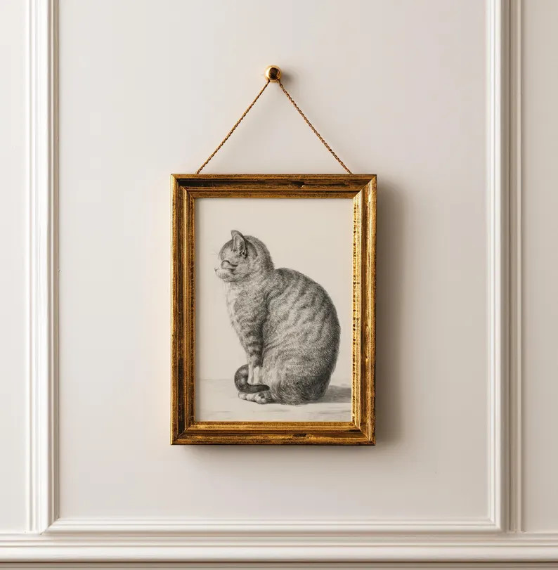 Vintage Cat Sketch Print, Antique Wall Art, Minimal Gallery Decor, Classic Pet Illustration | Etsy (Global)
