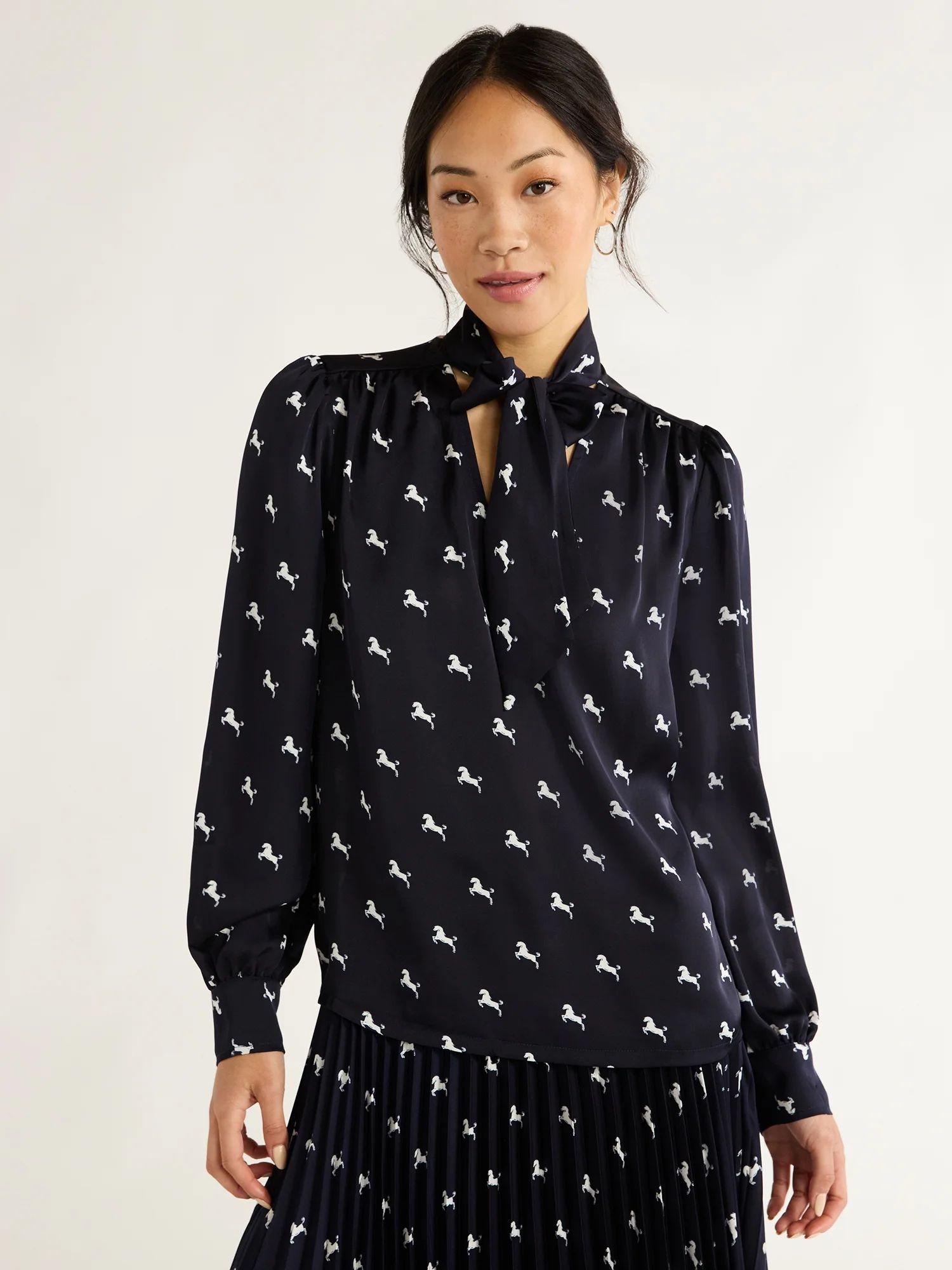 Free Assembly Women’s Bow Tie Blouse with Long Sleeves, Sizes XS-XXL | Walmart (US)