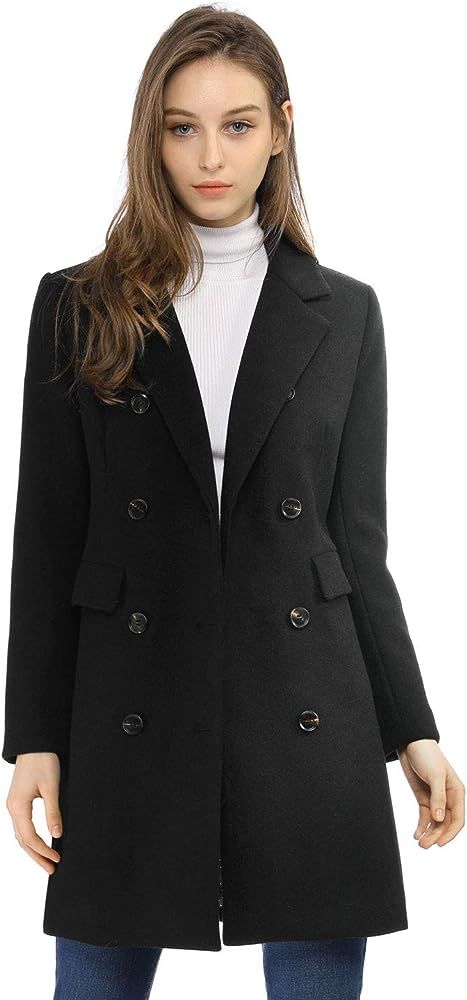 Allegra K Women's Winter Coat Elegant Notched Lapel Double Breasted Trench Coat | Amazon (US)