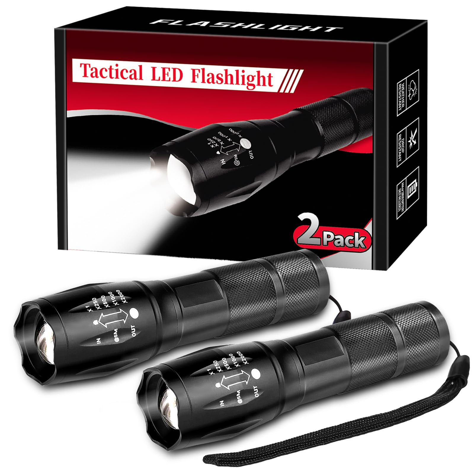 2 Pack Flashlights High Lumens, 5 Modes Zoomable LED Tactical Flashlight, Waterproof Handheld Fla... | Amazon (US)