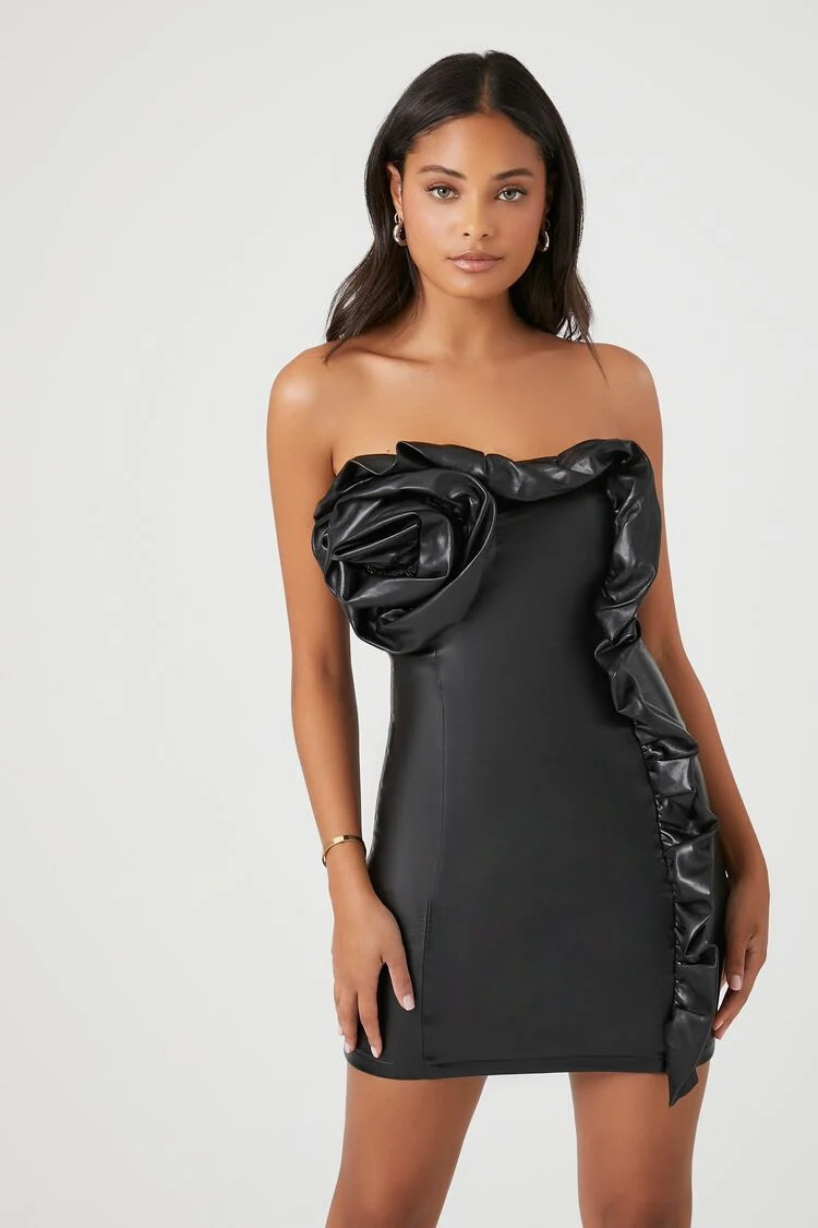 Faux Leather Rosette Tube Dress | Forever 21 | Forever 21 (US)