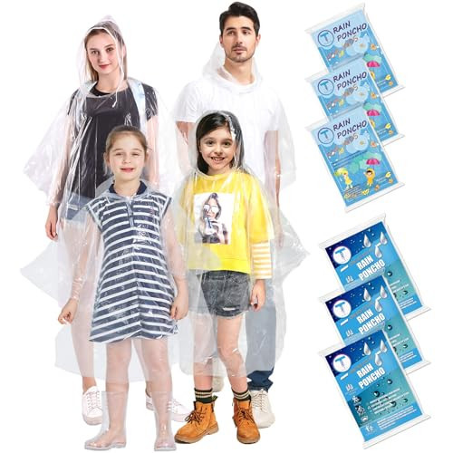TUNCHMO Disposable Rain Ponchos Family 6 Pack Adults kids 50% Extra Thicker Emergency Ponchos with Hood | Amazon (US)