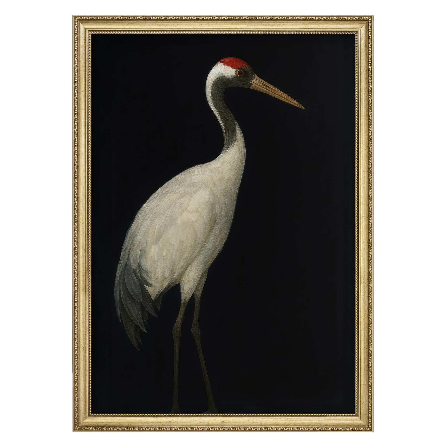 MUDECOR Premium Framed Wall Art Red-Crowned Crane on Black Background Elegant Bird Illustrations Impressionism Scenic Colorful for Living Room, Bedroom, Office - 26"" x36 Gold | Amazon (US)