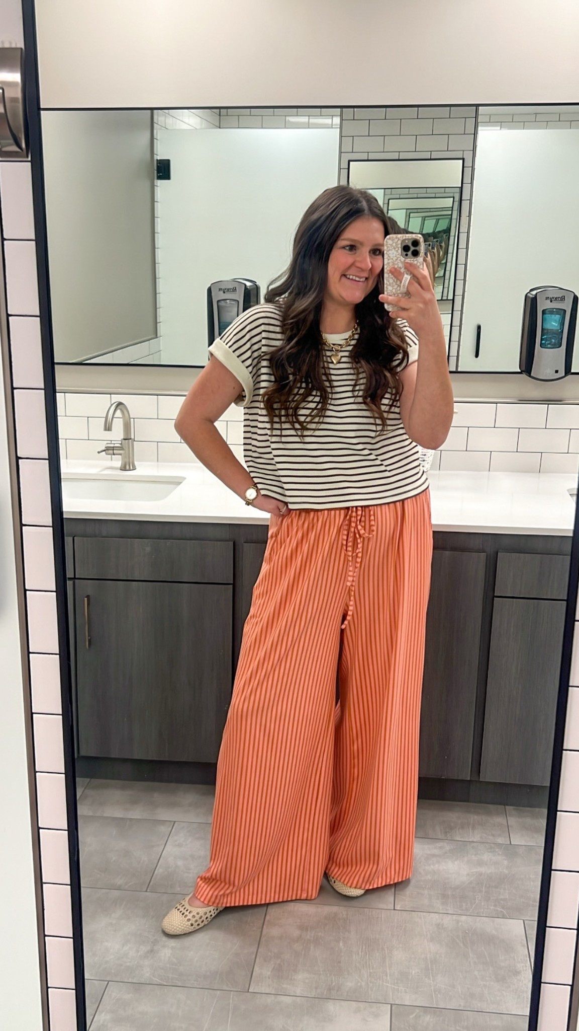 Comfy but put together work outfit perfect for the working mom! Would also make a cute teacher outfit. 

My specific top is from a local boutique but they have an identical one on Amazon. Size M. Pants are from Amazon. For the pants, I would def size up. I’m in an XL. I could probably do a large, but atleast go 1 size up! Shoes are TTS, 7.5. They go in and out of stock a lot so keep checking back! 

Mom outfit / comfy mom outfit / mom work outfit / comfy mom work outfit / everyday mom outfit / working mom / working mom style / post Partum fashion / post Partum outfit / post Partum pants / spring outfits / spring workwear / business casual / flowy pants / striped pants / striped top / striped outfit / stripes / summer outfits / work outfit ideas / mom workwear / comfy mom workwear / sahm outfit / teacher outfit / matching set / Amazon finds / Amazon fashion / Amazon outfit / Amazon set / Amazon pants / mom style / office outfits

#LTKootd #LTKmomlife #LTKWorkwear