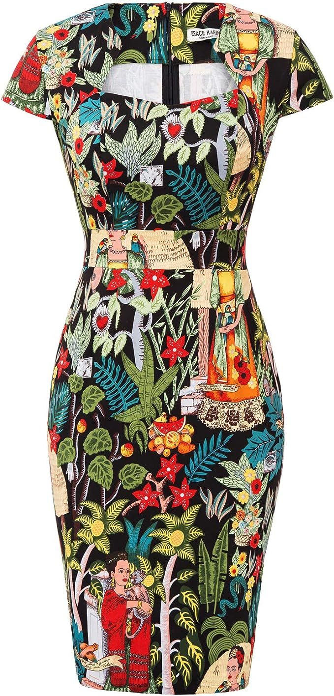 GRACE KARIN Women's 50s Vintage Pencil Dress Cap Sleeve Wiggle Dress CL7597 | Amazon (US)