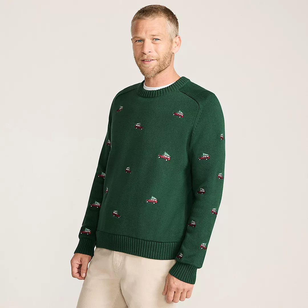 Men's Long Sleeve Drifter Holiday Roads Crewneck Sweater | Lands' End (US)