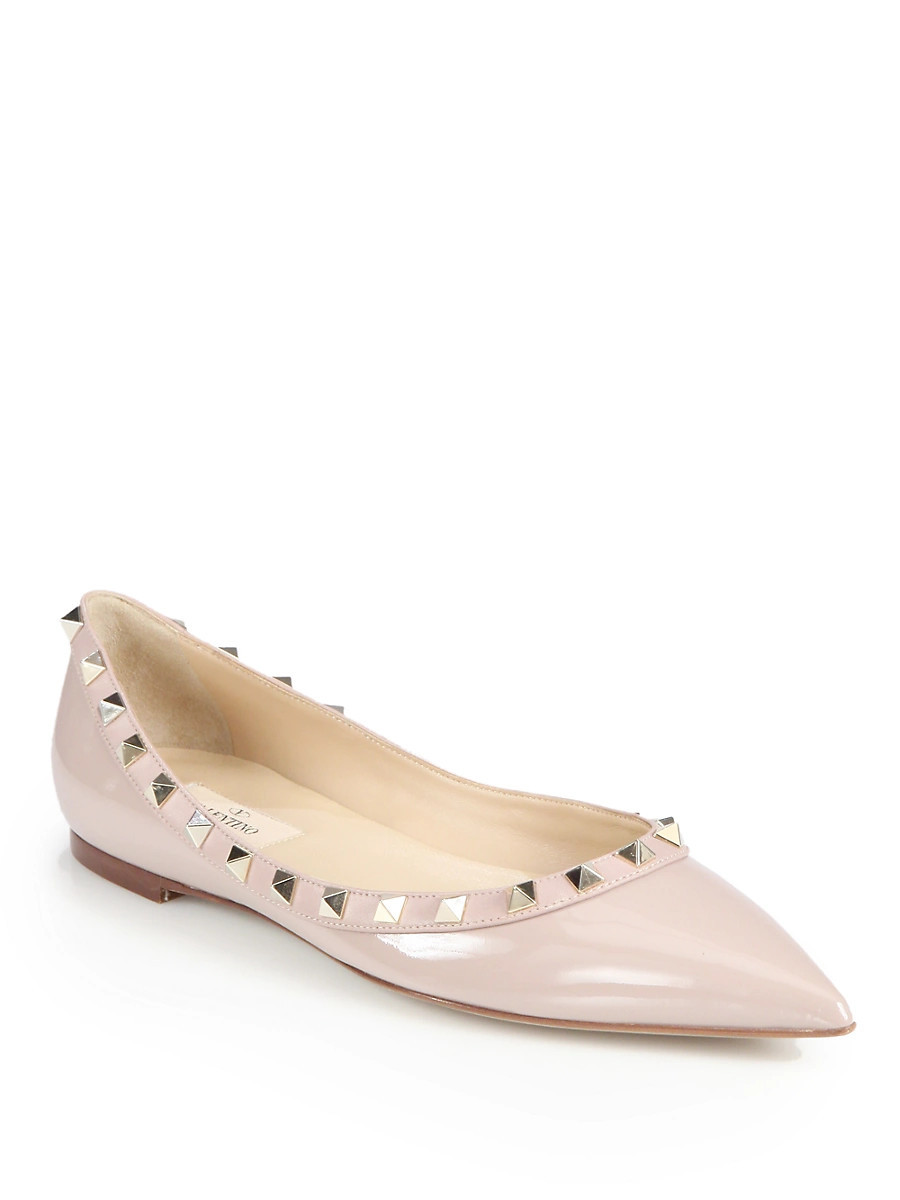 Women's Rockstud Patent Leather Ballet Flats - Blush - Size 10.5 | Saks Fifth Avenue