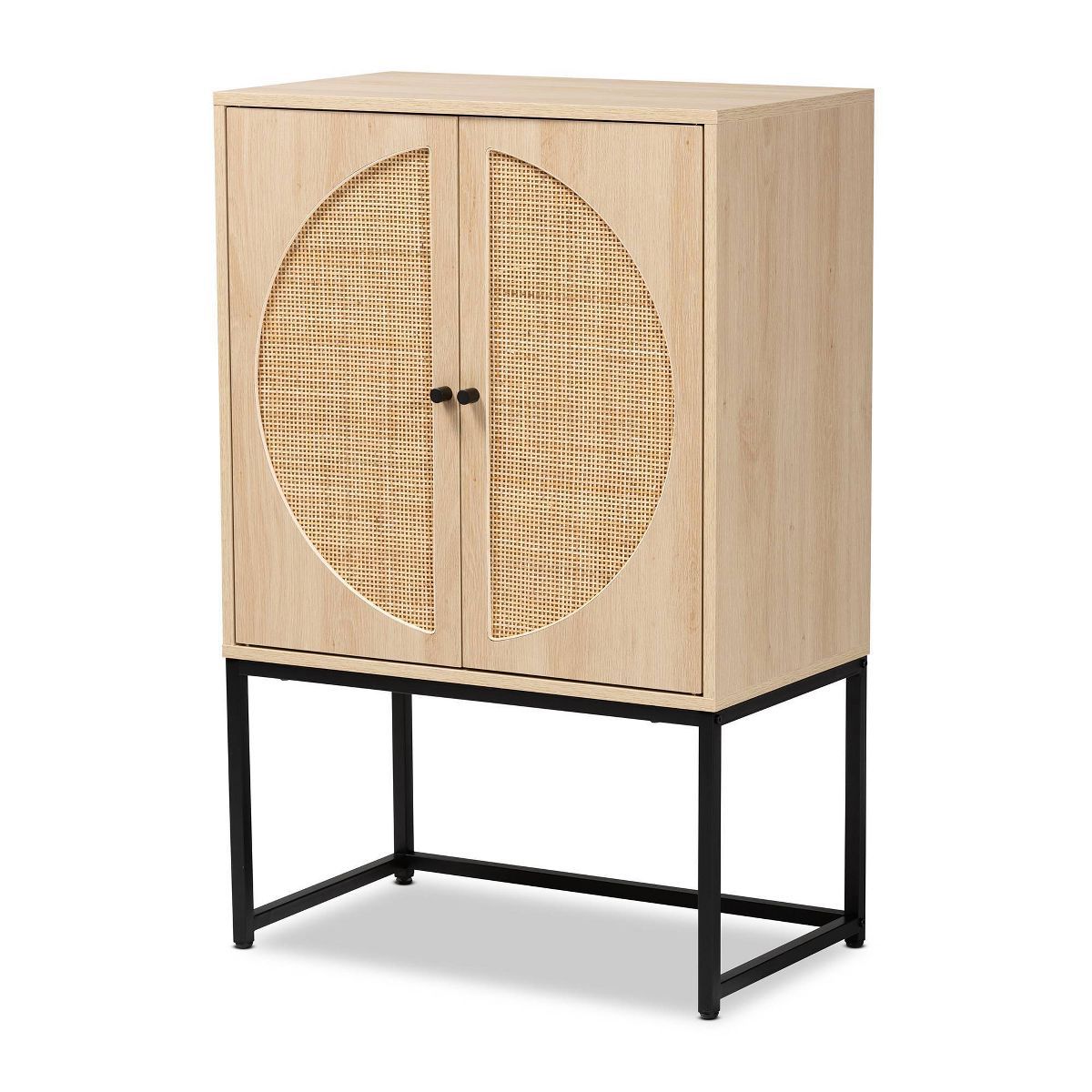 Ardon Bohemian Wood and Metal 2 Door Storage Cabinet with Rattan Light Brown/Black - Baxton Studi... | Target