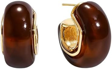 Gold Vintage Earrings for Women, Resin Chunky Hoop Earrings | Amazon (US)