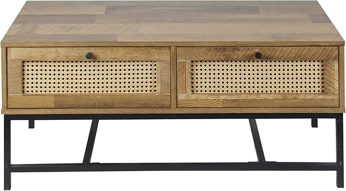 GIA Home Furniture Series Wood and Rattan Coffee Table with Metal Frame, 2-Drawer Storage, Oak Fi... | Amazon (US)