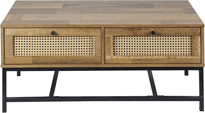 GIA Home Furniture Series Wood and Rattan Coffee Table with Metal Frame, 2-Drawer Storage, Oak Fi... | Amazon (US)