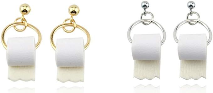 2 Pairs Funny Toilet Paper Earrings Small Novelty Beaded Dangle Earrings Handmade Paper Roll Drop... | Amazon (US)