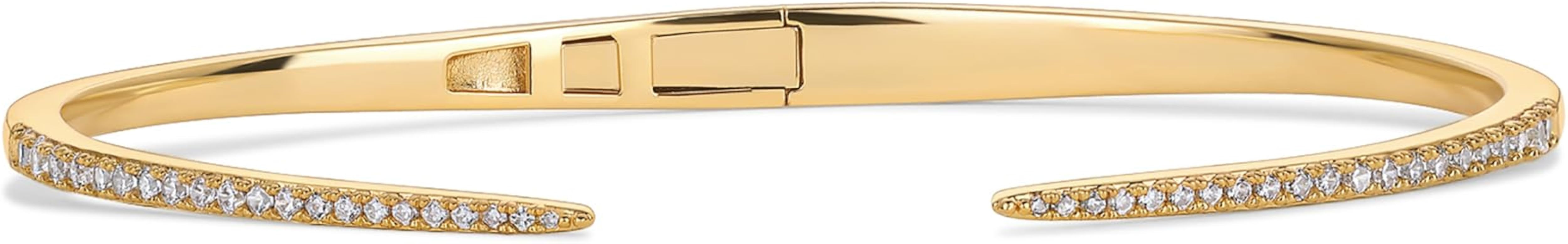 PAVOI 14K Gold Plated Cubic Zirconia Claw Bangle Bracelet | Elegant CZ Cuff Bracelets for Women | Amazon (US)