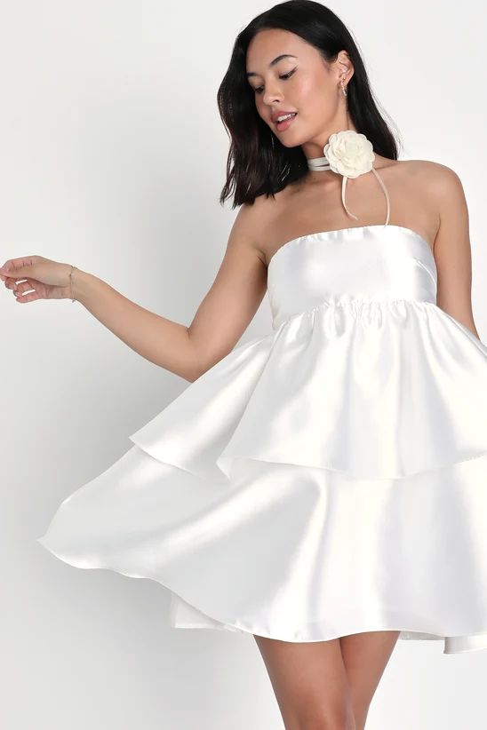Charming Intentions White Taffeta Strapless Mini Dress | Lulus (US)