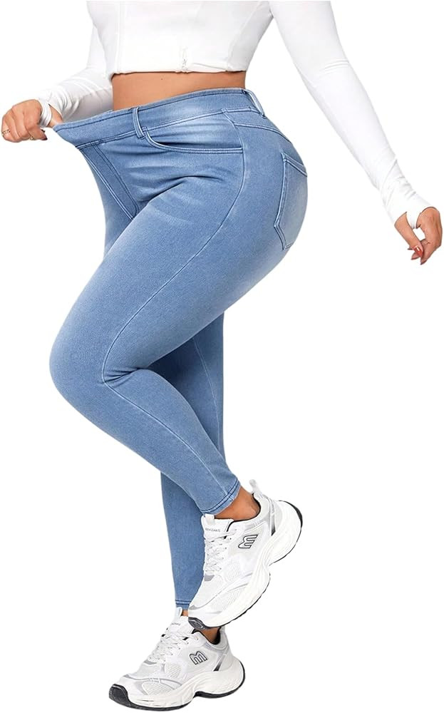GORGLITTER Women's Plus Size Skinny Jeans High Waist Casual Denim Pants with Pockets | Amazon (US)