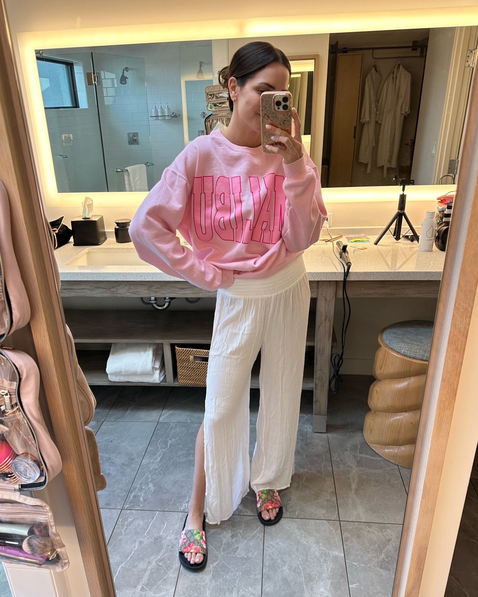 Sweatshirt: true to size (S/M) oversized fit 
Swim coverup pants: true to size (S) 
Slides: size up for half sizes  

#LTKshoecrush #LTKunder50 #LTKswim