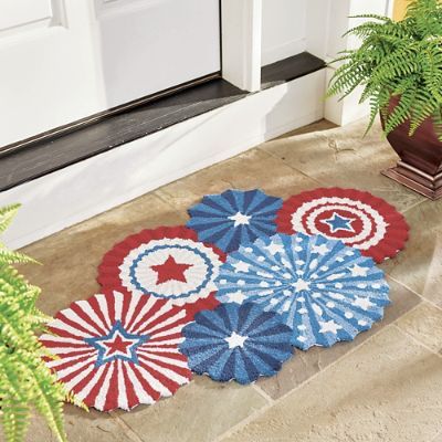 Patriotic Fireworks Hooked Door Mat | Grandin Road