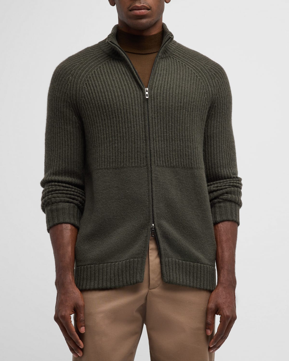 Men's Mixed Rib Full-Zip Sweater | Neiman Marcus