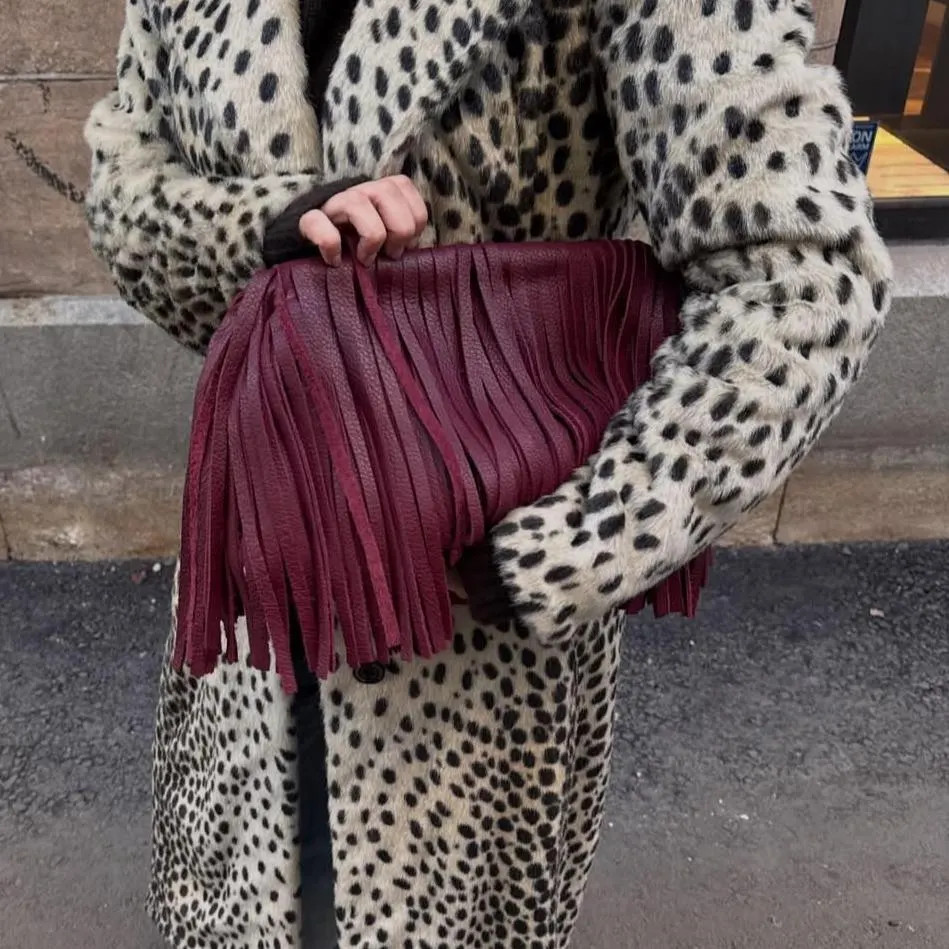 Burgundy genuine leather fringed framed clutch, Leather large cloud bag with tassels, Handmade Oversized puffball retro Dumpling purse | Etsy (Global)