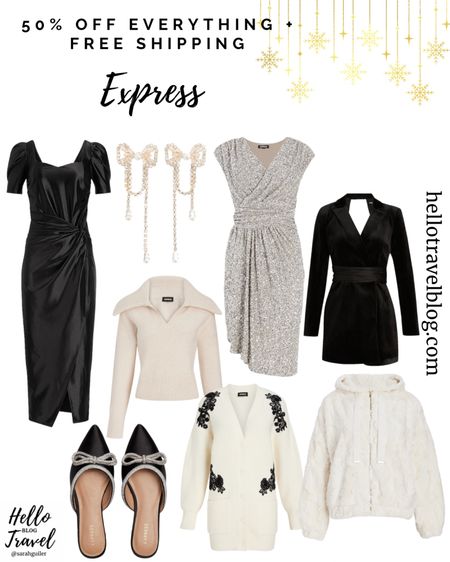 Holiday outfit. Cyber week. Express. Cardigan. Winter outfit. Holiday party. Christmas party outfit. Date night outfit. LBD. 

#LTKCyberweek #LTKHoliday #LTKGiftGuide