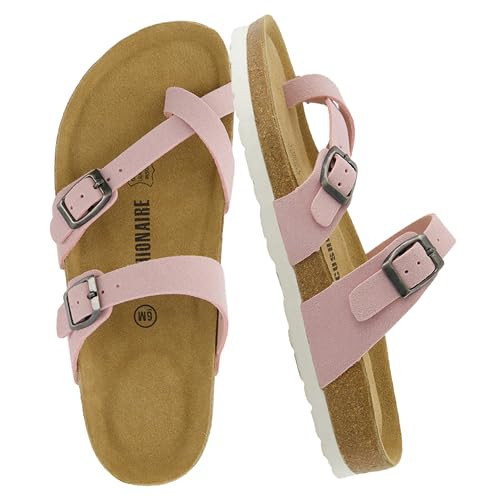 CUSHIONAIRE Luna Sandals for Women, Cork Footbed Womens Sandals for Summer Comfort with Adjustable Straps, Wide Width Available, PINK 8.5 | Amazon (US)