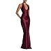 Women's Satin Halter Deep V-Neck Backless Maxi Dress | Amazon (US)