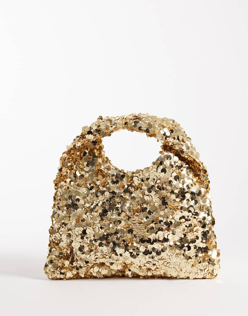 True Decadence sequined clutch purse in gold | ASOS (Global)