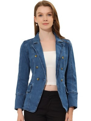 INSPIRE CHIC Women's Lapel Notch Collar Long Sleeve Denim Blazer Jackets Denim Blue Medium | Target