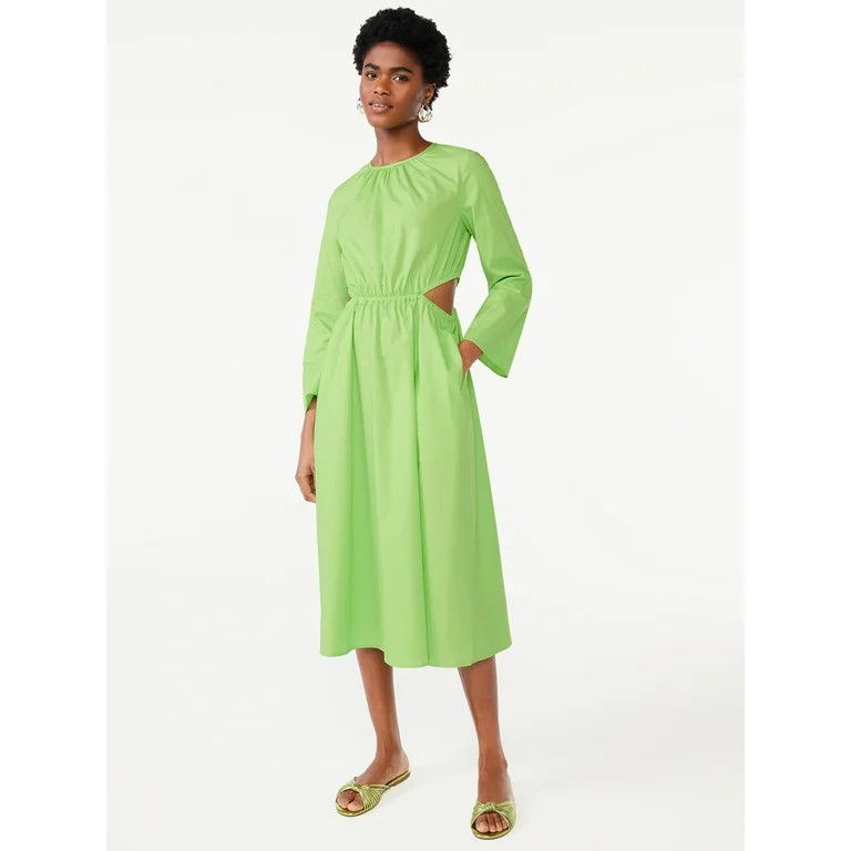 Scoop Women's Side Cut Out Midi Dress with Long Sleeves, Sizes XS-XXL | Walmart (US)