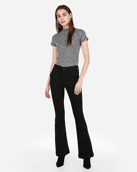 high waisted black bell flare jeans | Express