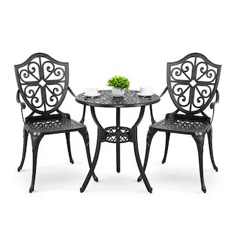 Nuu Garden Cast Aluminum Bistro Set 3-Piece Black Bistro Patio Dining Set with 2 Stationary Chair... | Lowe's
