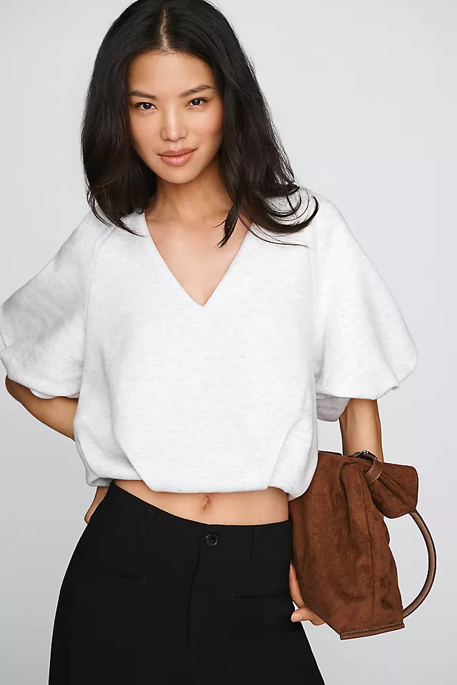 100% Cotton V-Neck Bubble Sweatshirt | Anthropologie (US)