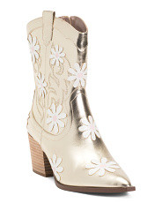 Leather Teddy Floral Western Boots | TJ Maxx