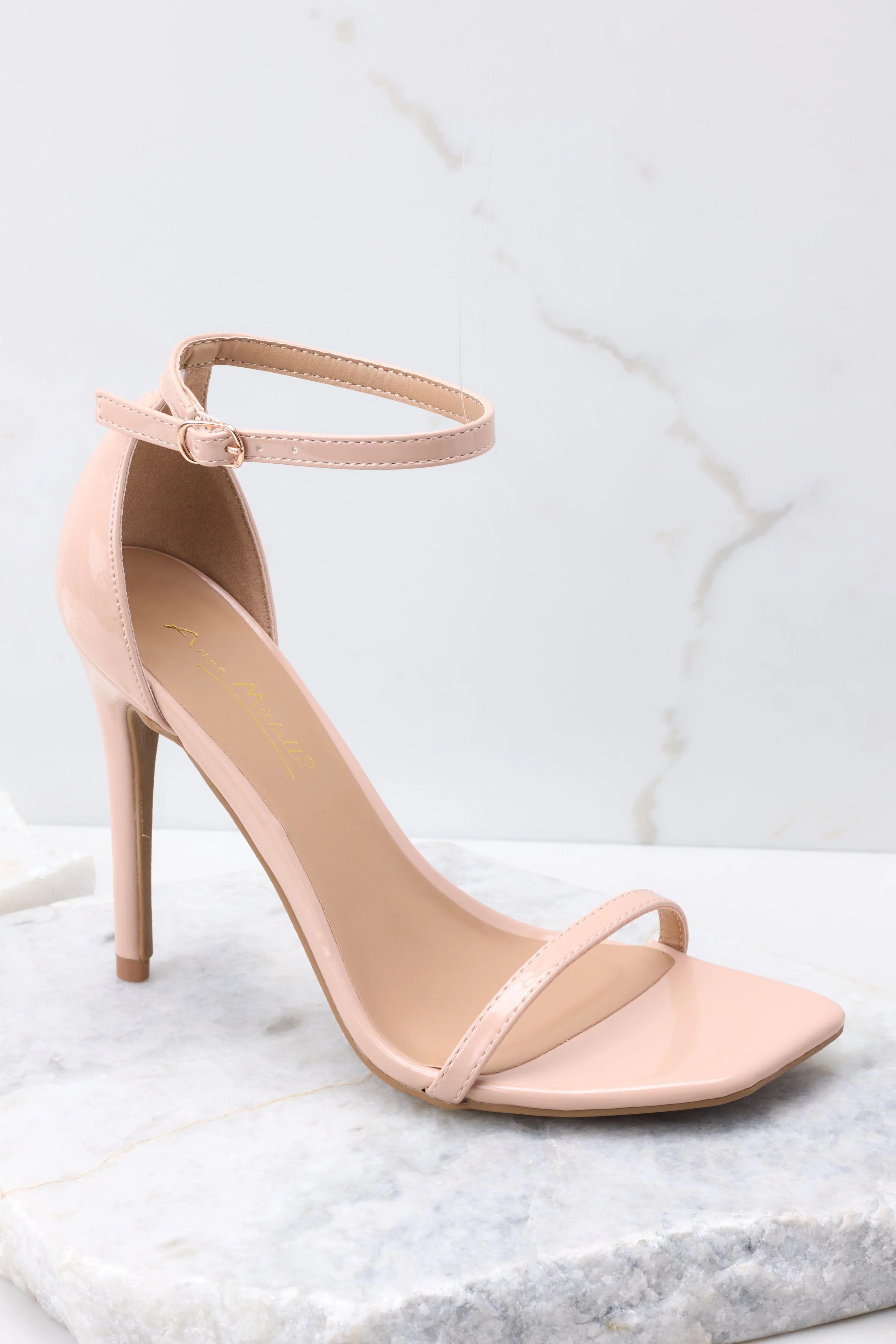 Walking Away Nude Patent Ankle Strap High Heel Sandals | Red Dress
