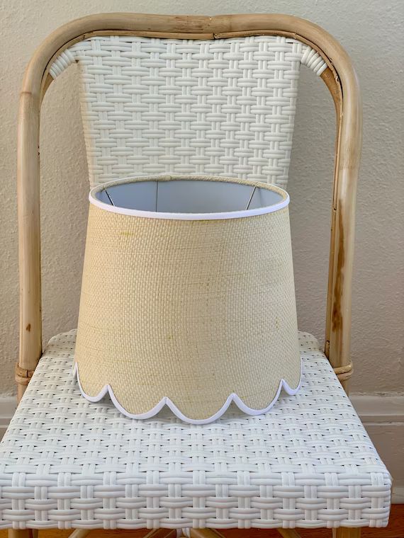 Scalloped raffia lampshade-grasscloth lampshade- girls room - chinoiserie- chic - mid century - B... | Etsy (US)