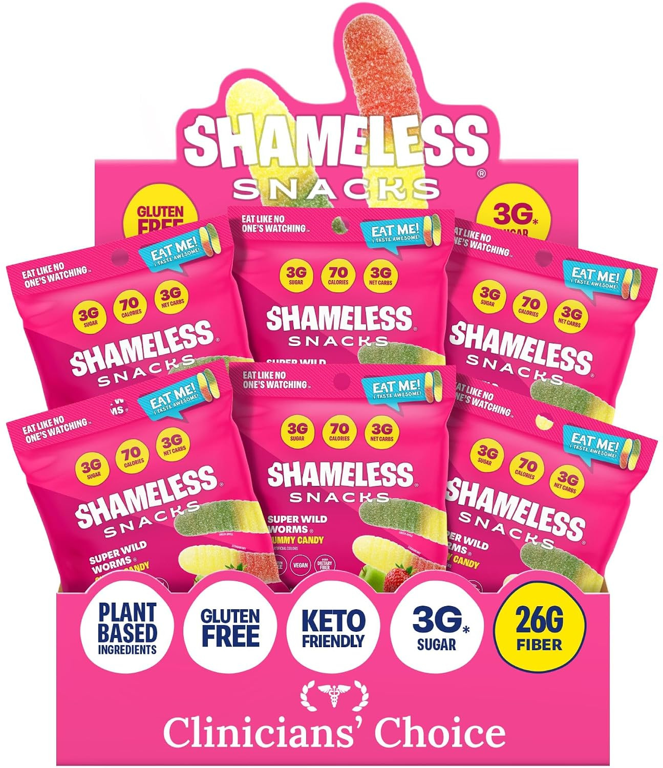 Shameless Snacks Sour Gummy Worms - Sour Candy & Fruit Snacks, Keto | Amazon (US)