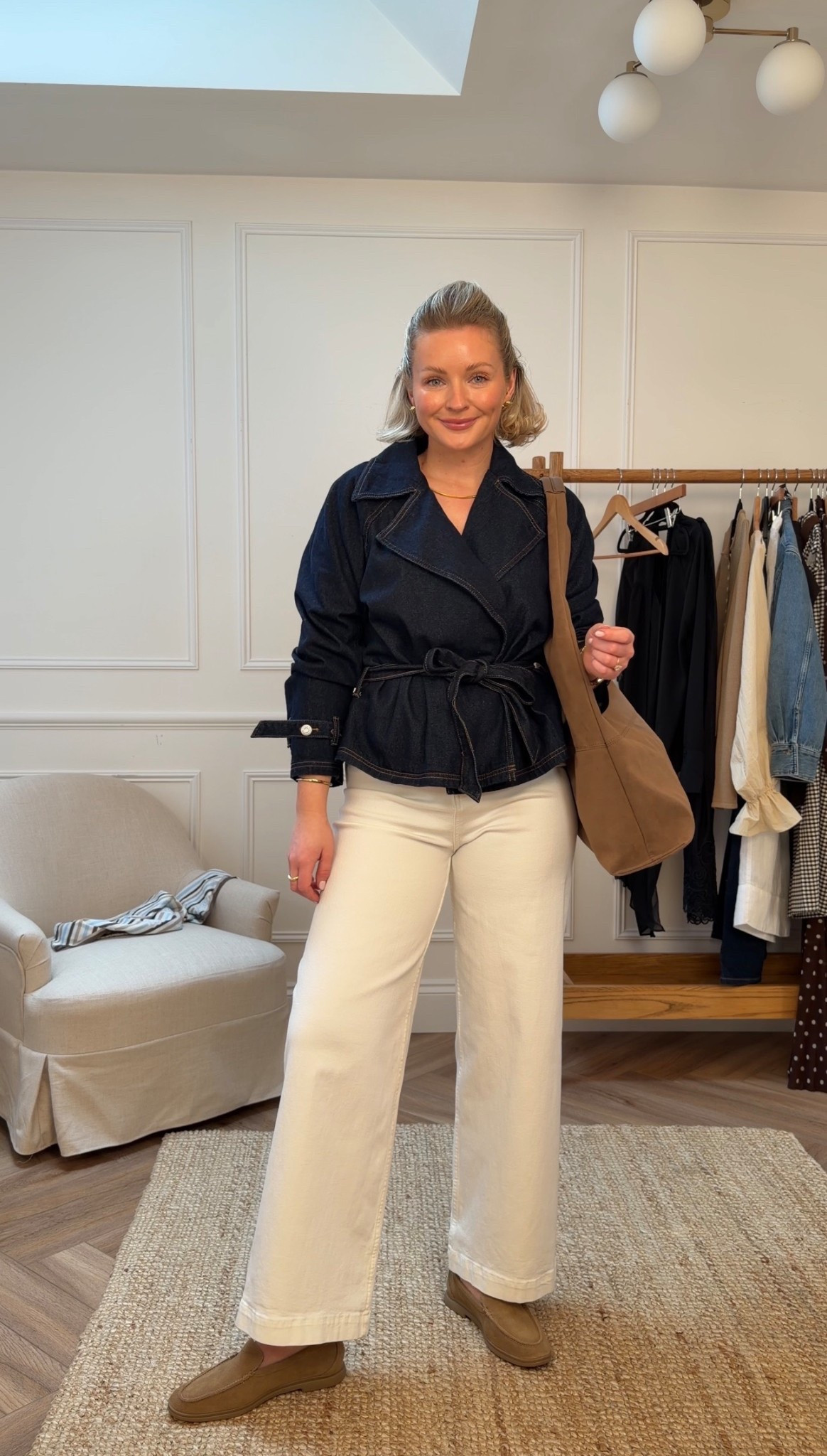 Blue denim jacket & cream jeans spring outfit idea with light brown suede loafers & bag
Jacket - size 10
Jeans - size 12

#LTKstyletip #LTKspring #LTKuk