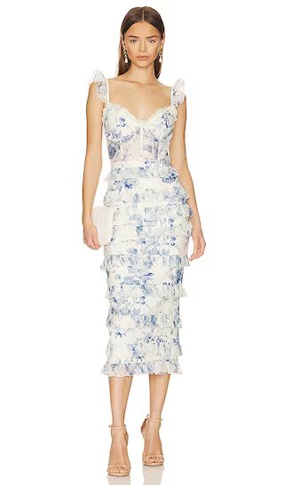 Fiorenza Midi Dress in Provencal Blue And White Dress White And Blue Dress Midi Wedding Guest Dress | Revolve Clothing (Global)