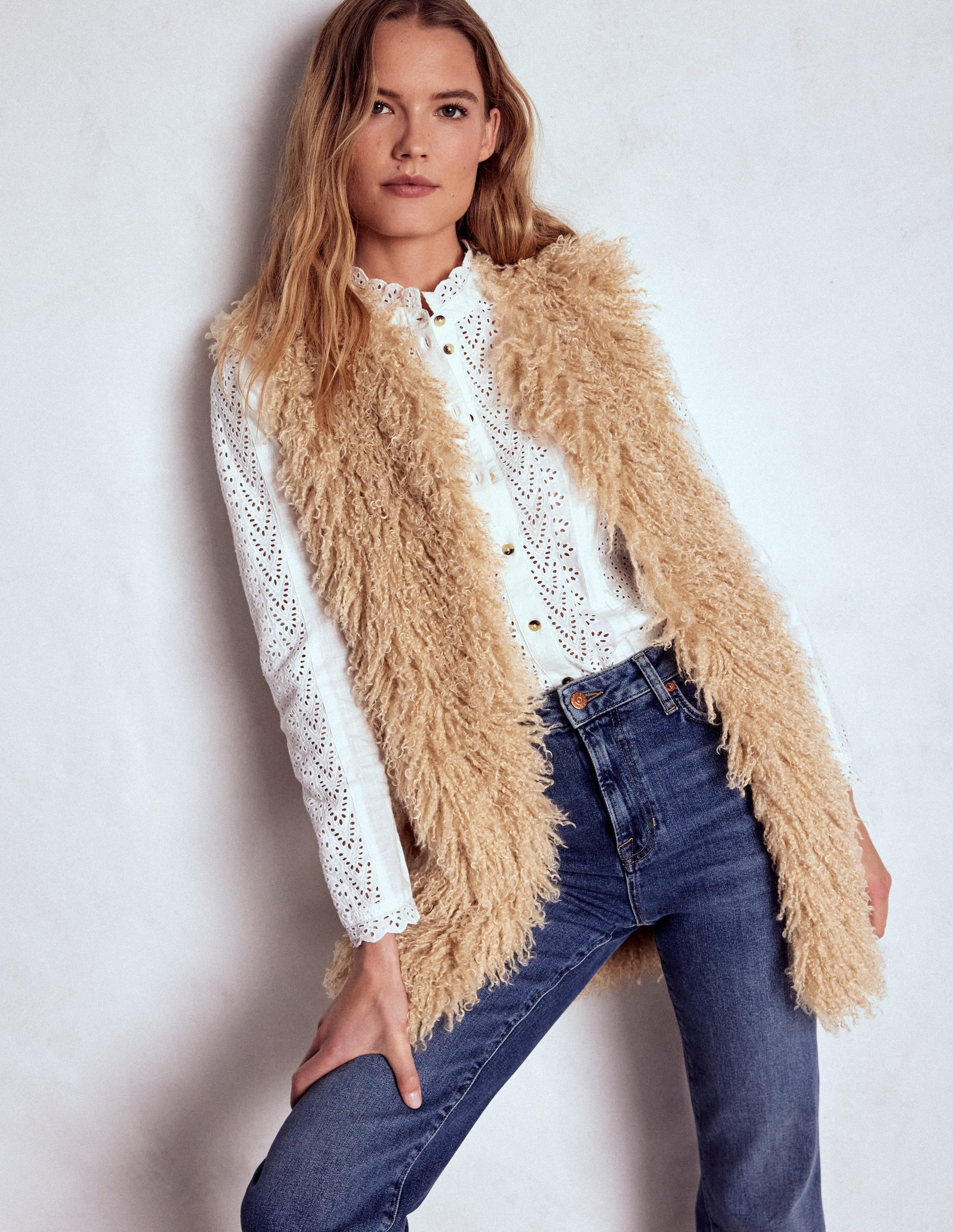 Faux Fur Long Gilet-Sand Dune, Fur | Boden (US)