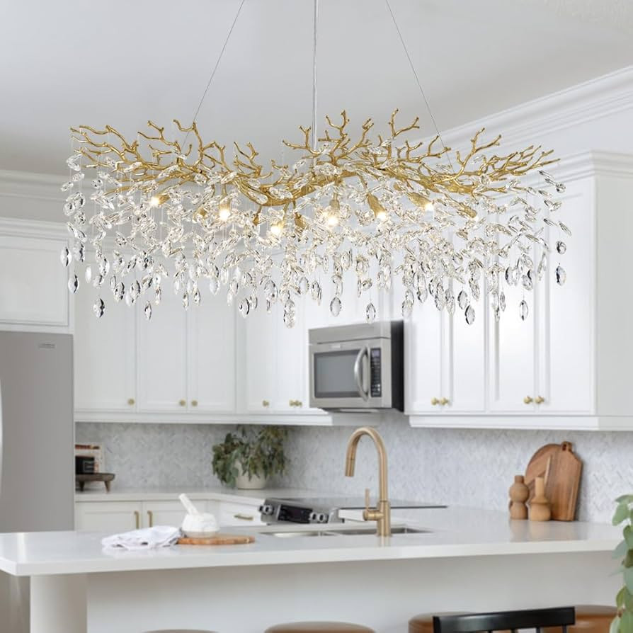 Modern Crystal Chandeliers for Dining Room - L47.2 inch Luxury Gold Tree Branches Chandelier Ligh... | Amazon (US)