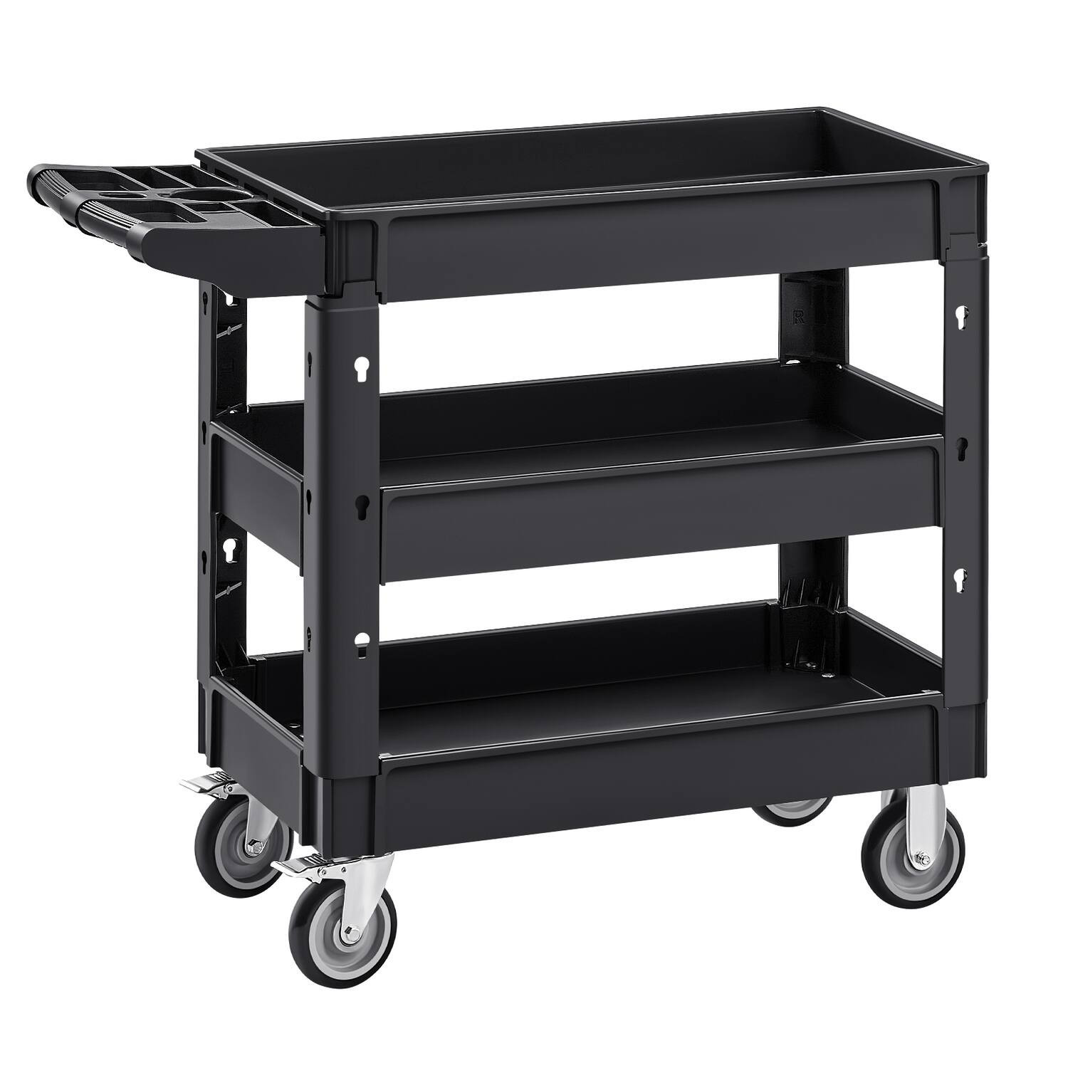 VEVOR - Utility Service Cart, 550 LBS Laod Capacity, 3 Shelf Heavy Duty Plastic Rolling Utility Cart with 360° Swivel Wheels - Black | Best Buy U.S.