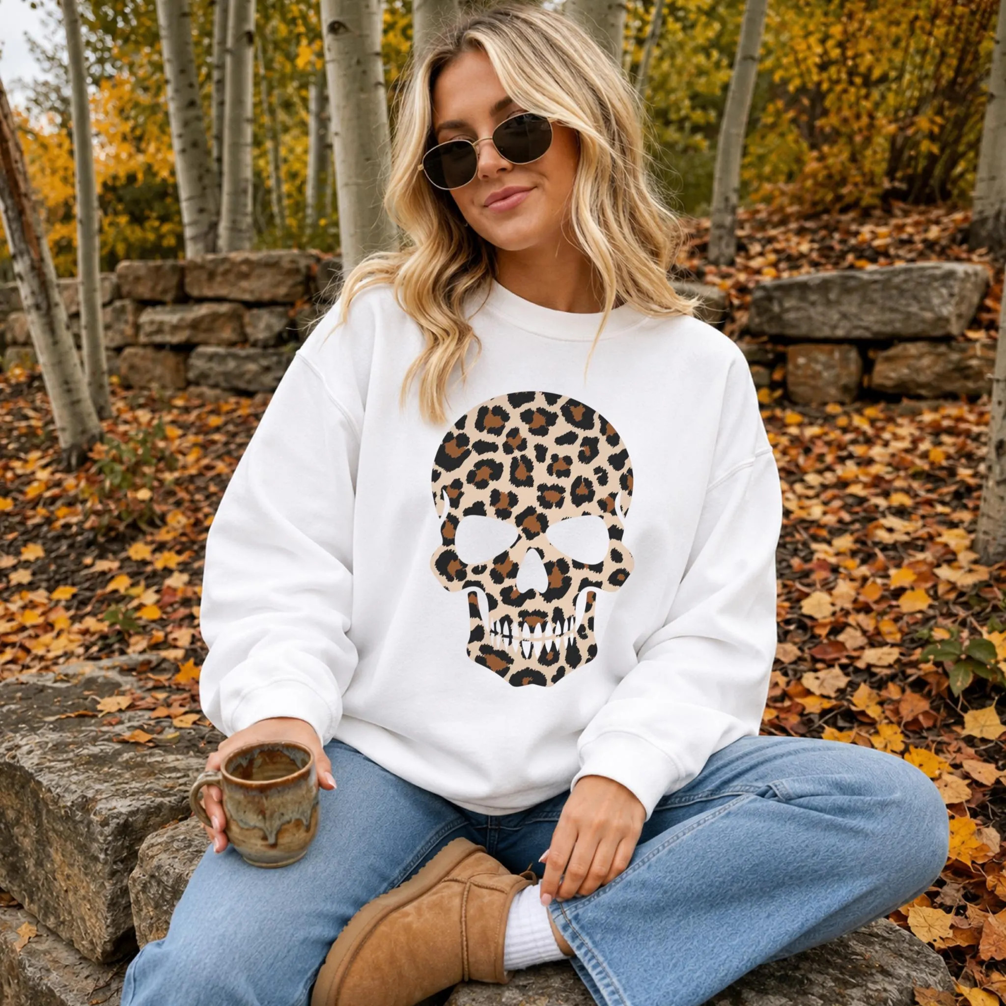 Leopard Skull Sweatshirt, Comfort Colors Halloween Graphic Crewneck, Women's Fall Oversized lounge Shirt | Etsy (Global)