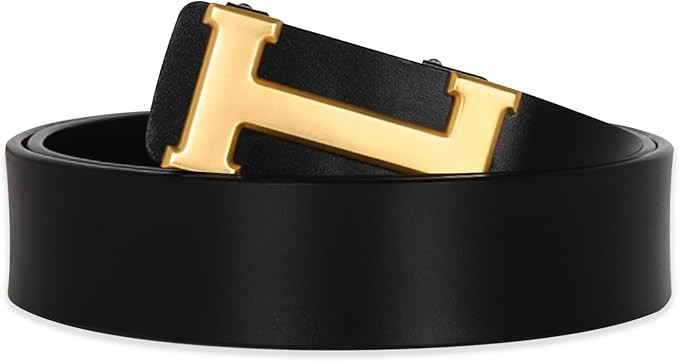 Aurolran Men&Womens Leather Dress Belt Business Automatic Buckle Belt Color-Black Silver Gold | Amazon (UK)