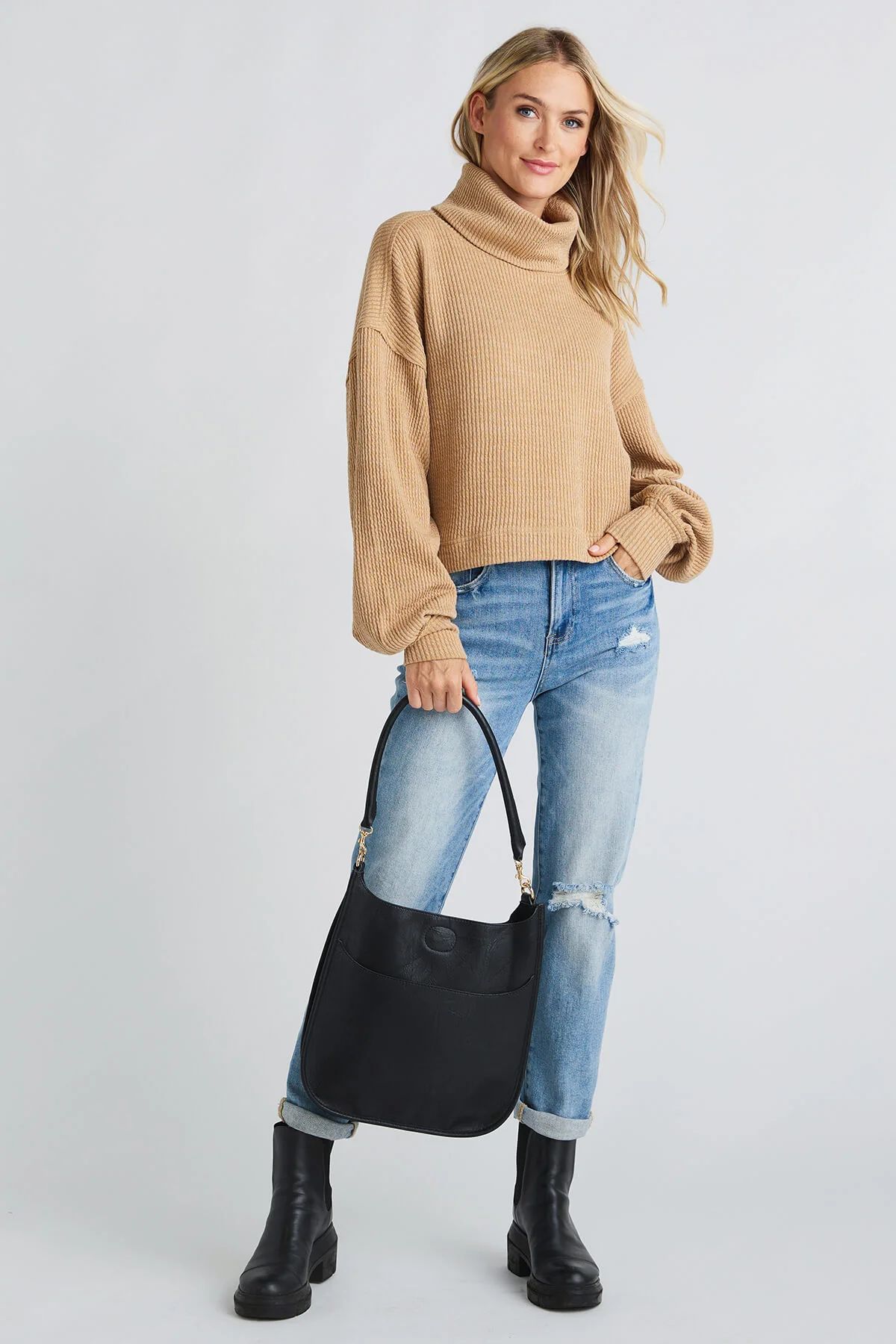 By Together Knit Turtle Neck Oversized Crop Sweater | Social Threads