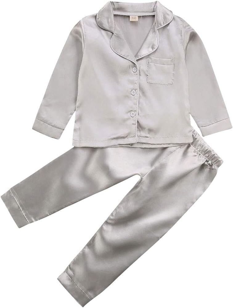 1-6Years Toddler Baby Satin Silk Pajamas Set, Button-Down 2-Piece Sleepwear PJs for Kids | Amazon (US)