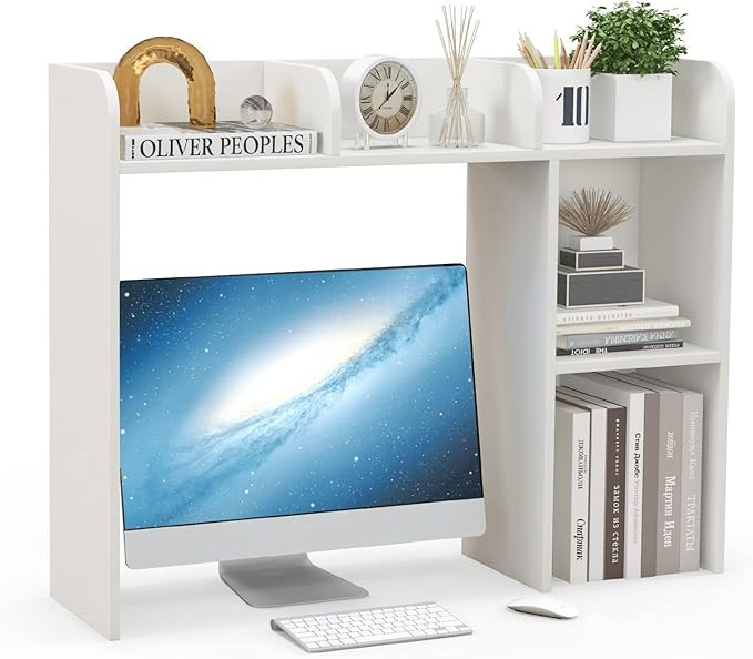 Giantex Desktop Bookshelf, Wood Desk Hutch Organizer for 27 Inch Computer Monitor, Countertop Sto... | Amazon (US)