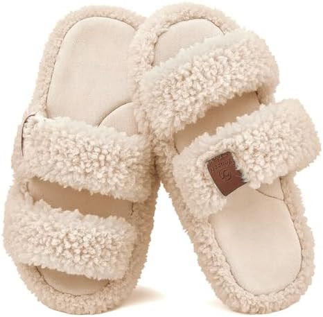 Youecci Girls Fuzzy Slippers-Soft Open Toe Slippers with Memory Foam & Arch Support, Dual-Strap W... | Amazon (US)