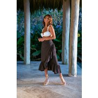 Solid Black Wrap-Around Skirt Dress With Ruffled Edge, Long Skirt, Convertible To Beach Dress, Goddess Fits Xs-M | Etsy (US)