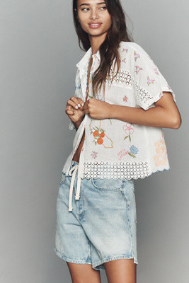 By Anthropologie 100% Cotton Embroidered Buttondown Shirt | Anthropologie (US)